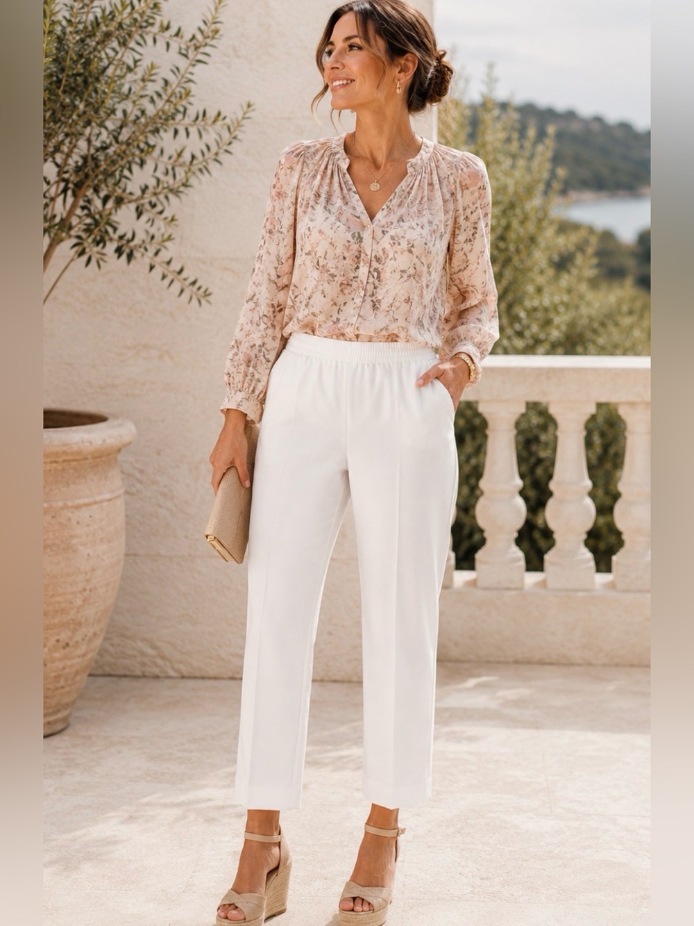 🌸Alfred Dunner White Elastic-Waist Ankle Pants
